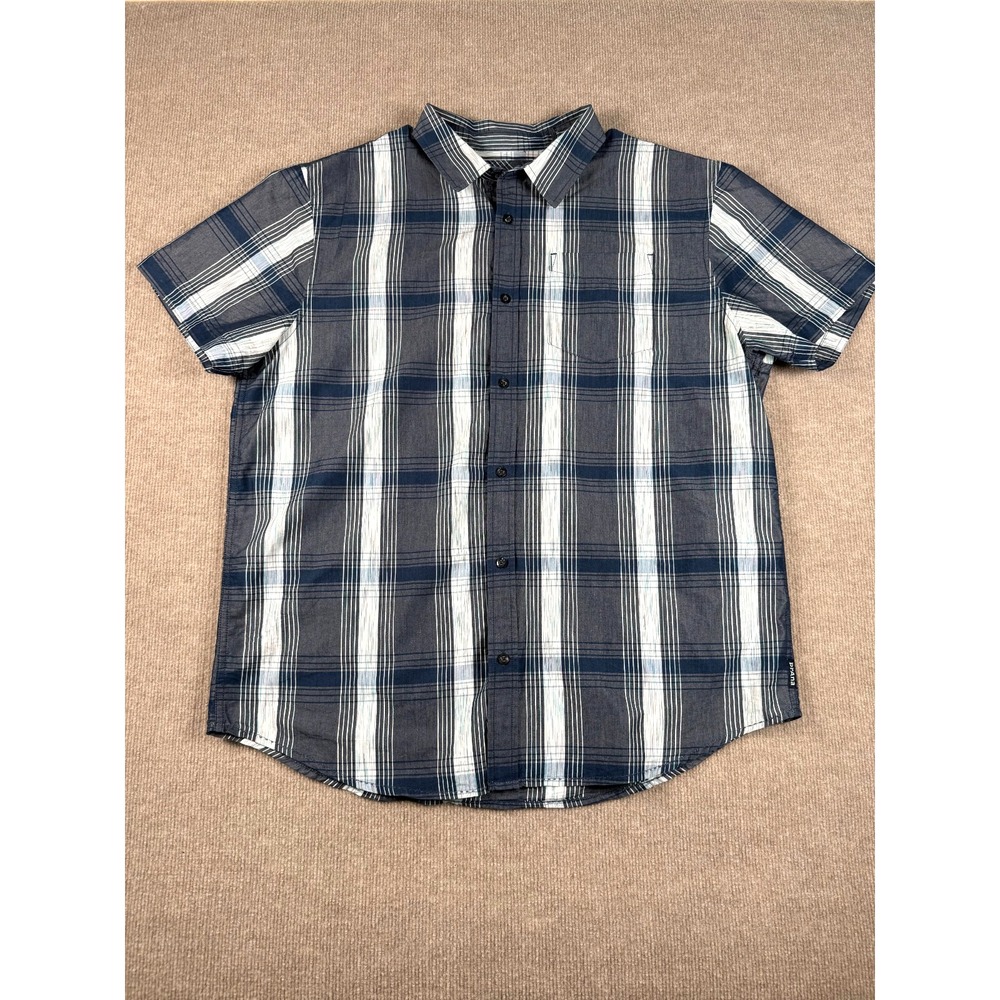 Prana Men's XL Blue Plaid Organic Cotton Blend Short Sleeve‎ Button Shirt